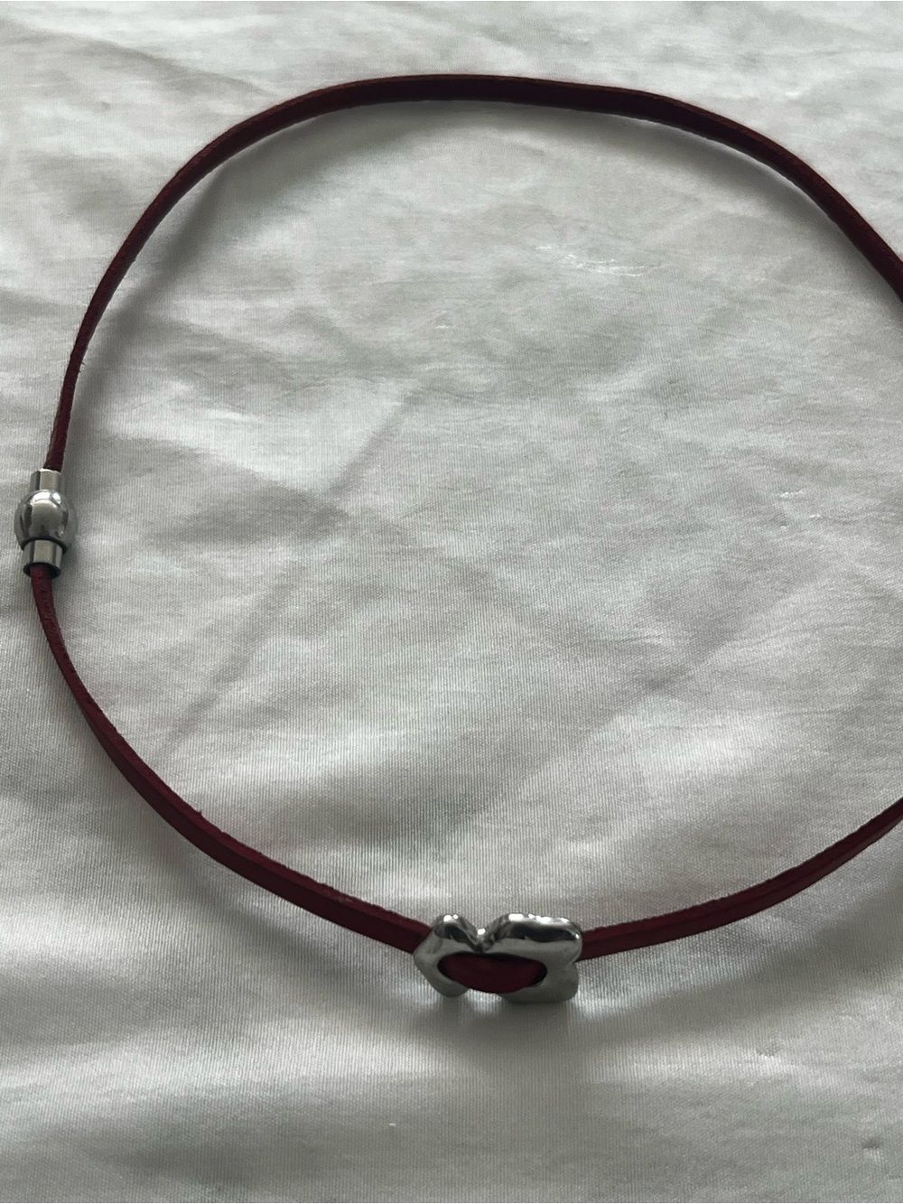 Tous Red Leather Choker Necklace with Silver Accent